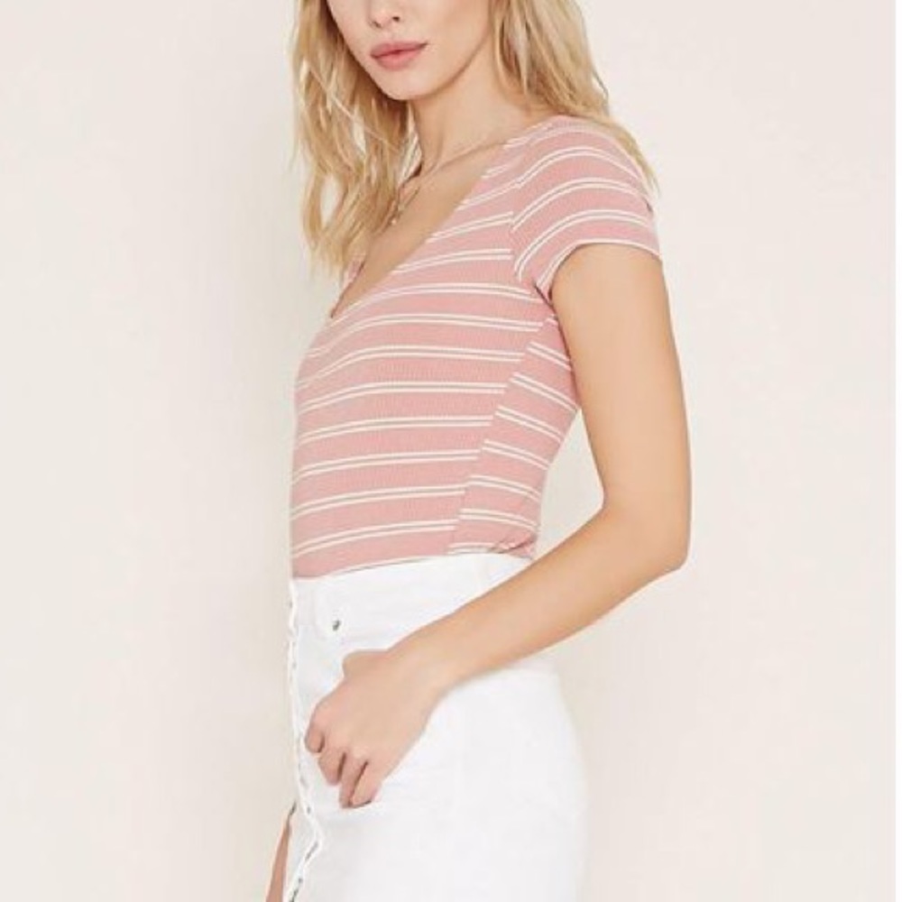 Forever 21 Striped Blush Bodysuit